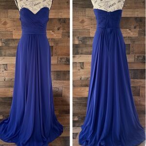 Clarisse Full Length Royal Blue Sheath Column Prom Dress With Chiffon Overlay 10